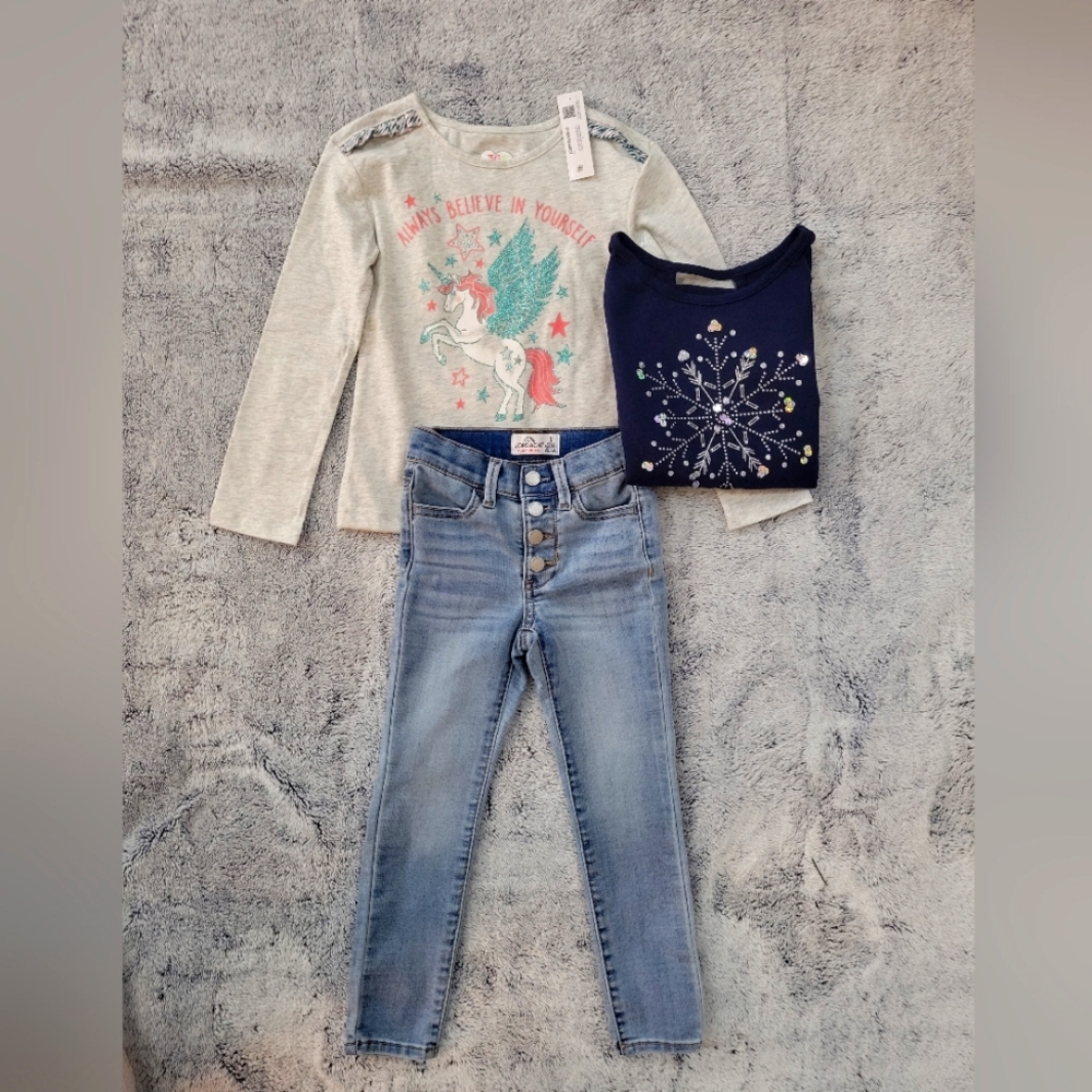 The Children's Place Jordache 365 kids Girls 3pc bundle jeans & tops  5/6 NWT